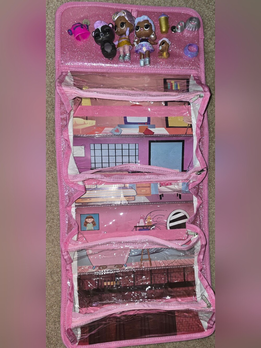Lol Surprise Dolls Pink Organizer Roll With Dolls, Animals, Accessories